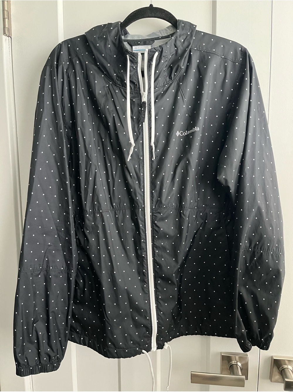 Columbia Black Polka Dot Packable Windbreaker Jacket Sz XL